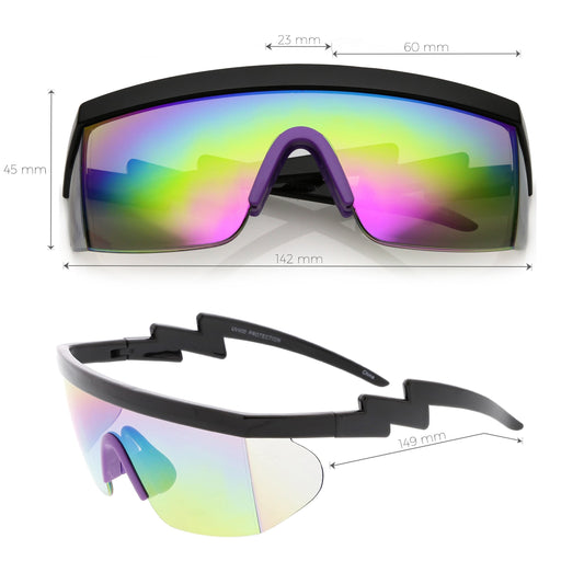 Retro Flat Top Rainbow Mirrored Goggle Shield Sunglasses C545