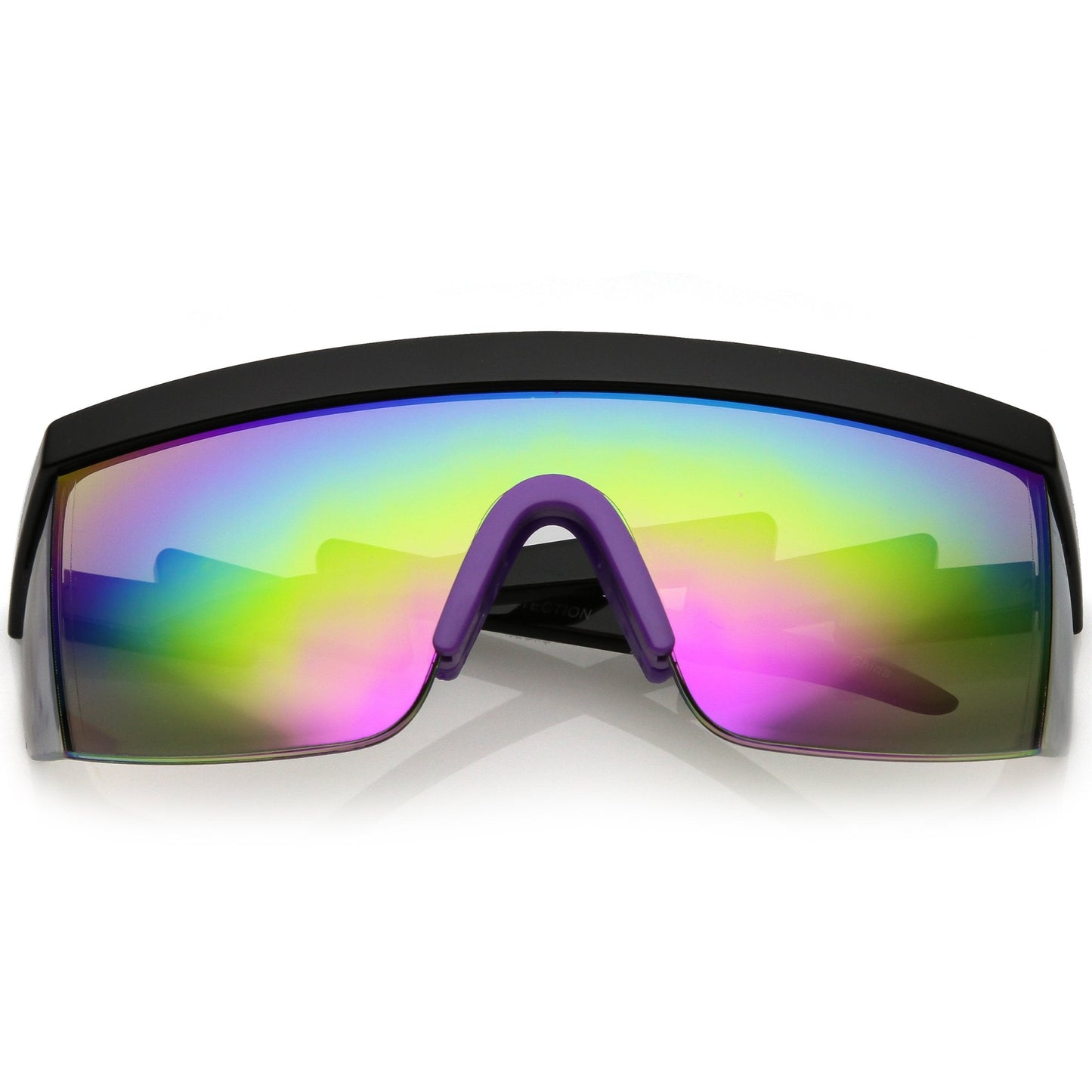 Retro Flat Top Rainbow Mirrored Goggle Shield Sunglasses C545