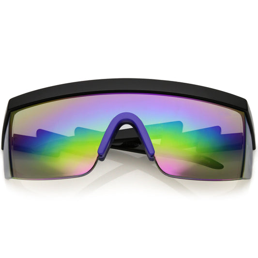 Retro Flat Top Rainbow Mirrored Goggle Shield Sunglasses C545