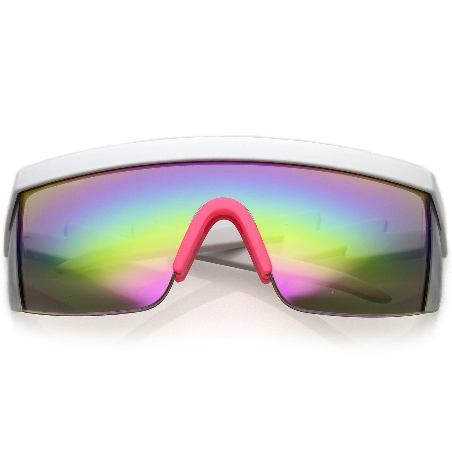 Retro Flat Top Rainbow Mirrored Goggle Shield Sunglasses C545