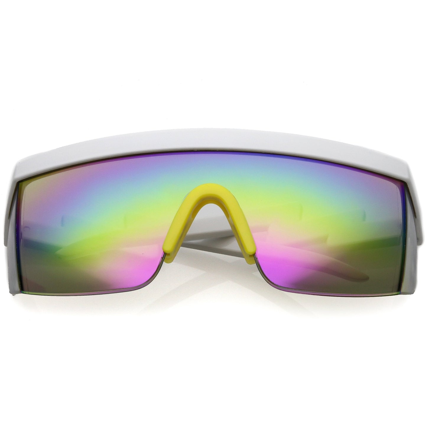 Retro Flat Top Rainbow Mirrored Goggle Shield Sunglasses C545