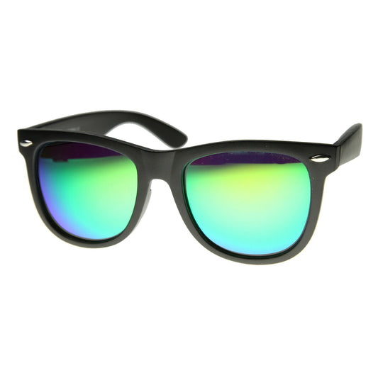 Retro Oversize Horned Rim Sunglasses With Flash Mirror Lens 9634