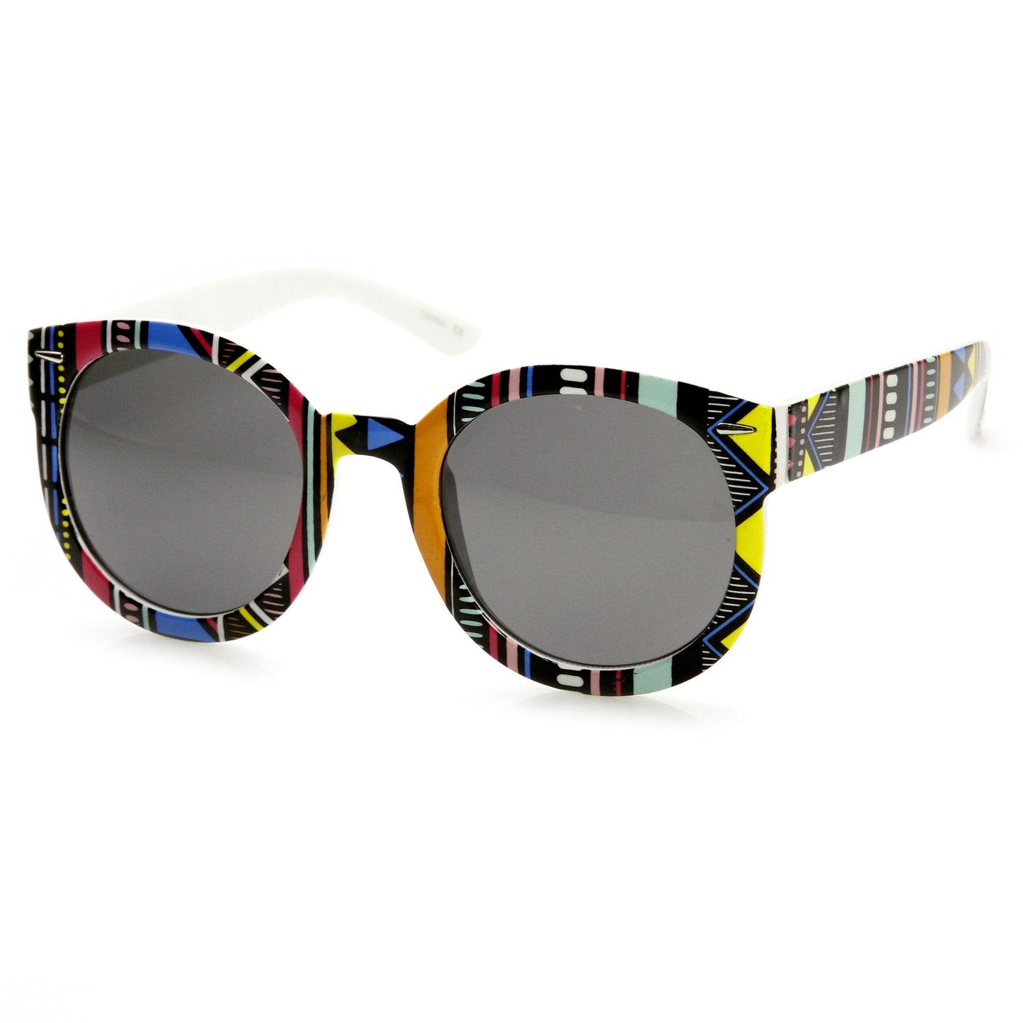 Women's Indie Fashion Oversize Round Native Print Sunglasses 9379