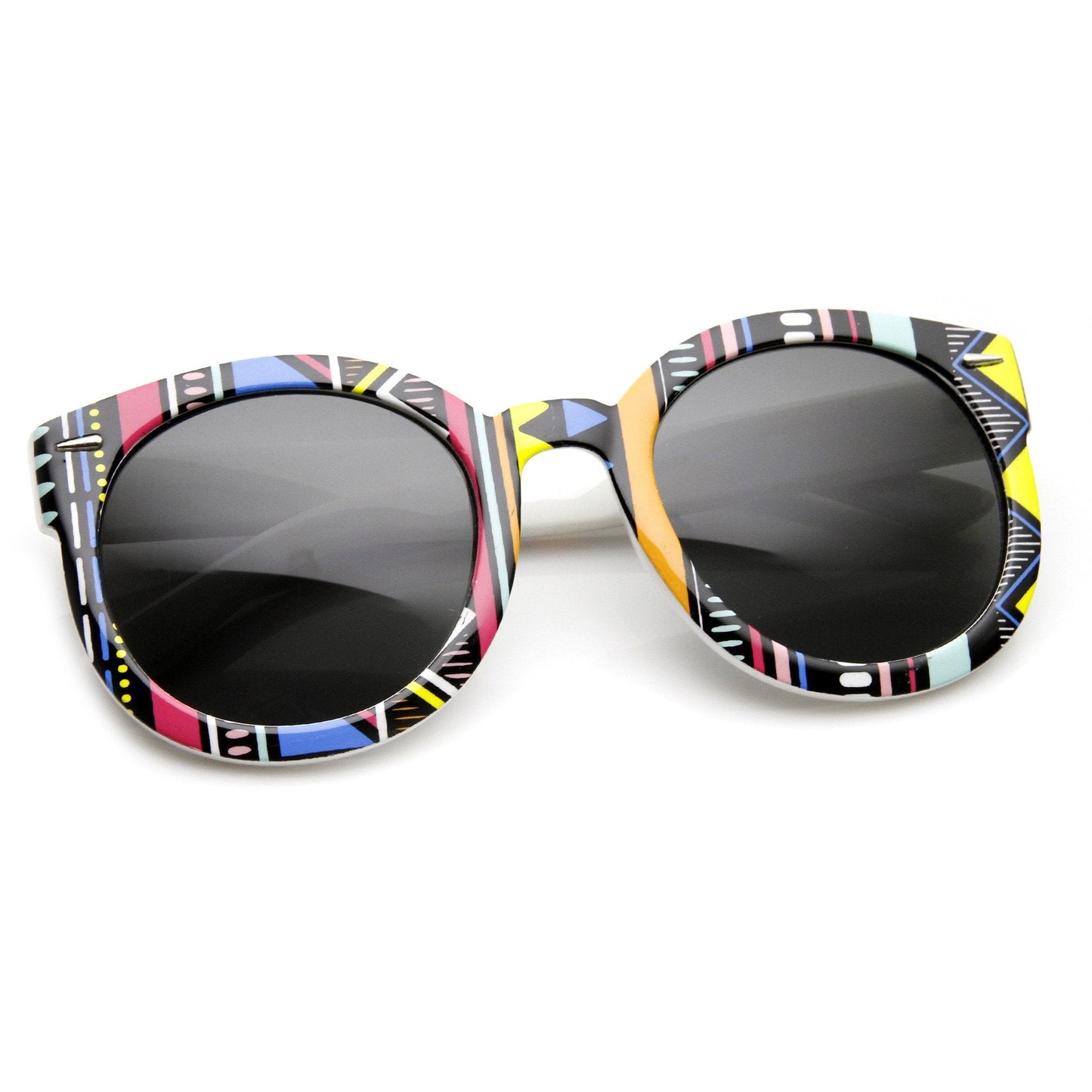 Women's Indie Fashion Oversize Round Native Print Sunglasses 9379