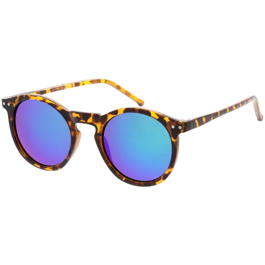 Retro Round Horned Rim Flash Mirrored Lens Sunglasses C703