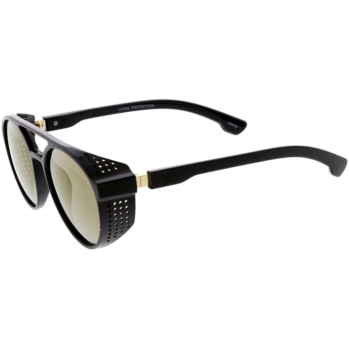 Retro Steampunk Side Vented Mirrored Lens Goggle Sunglasses C955