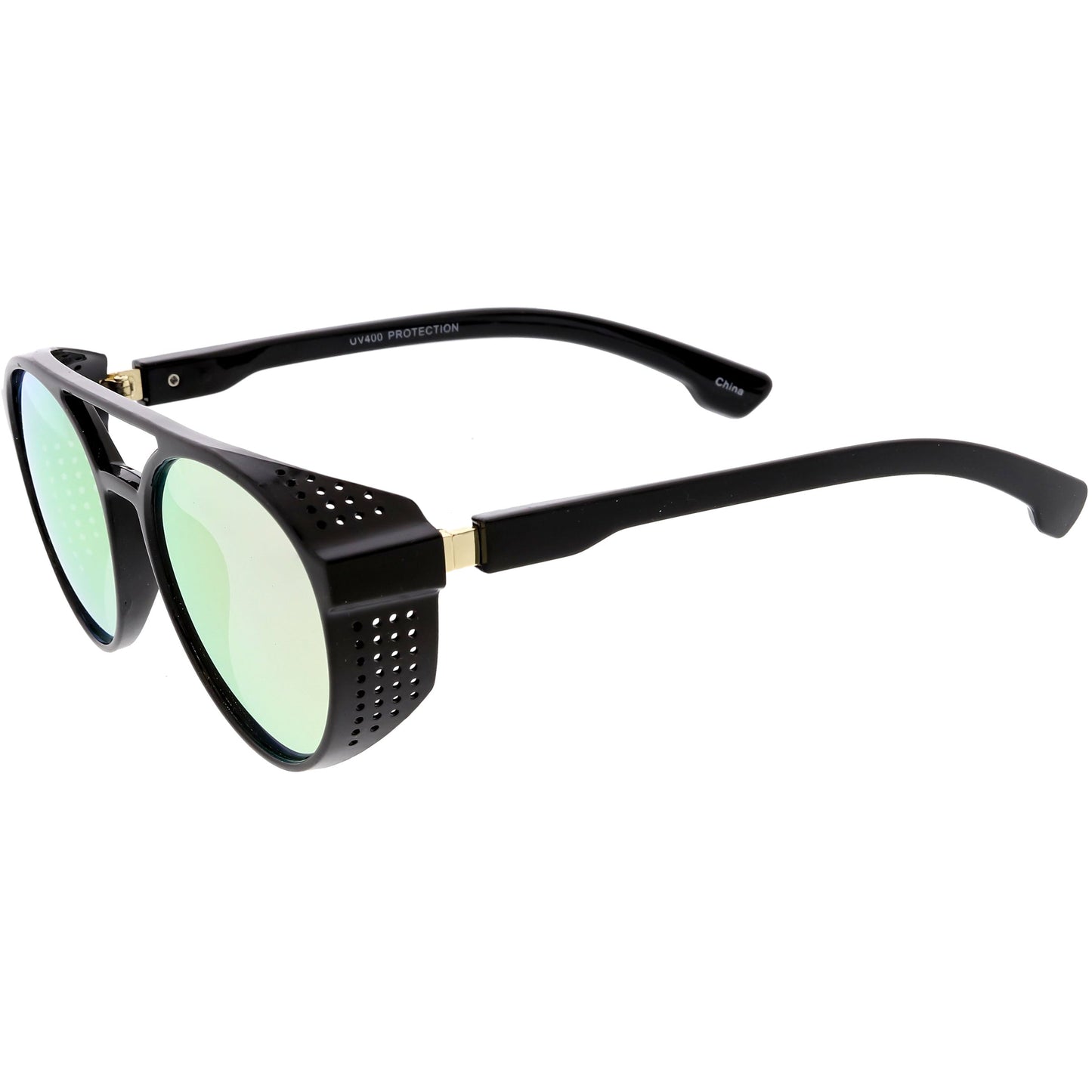 Retro Steampunk Side Vented Mirrored Lens Goggle Sunglasses C955