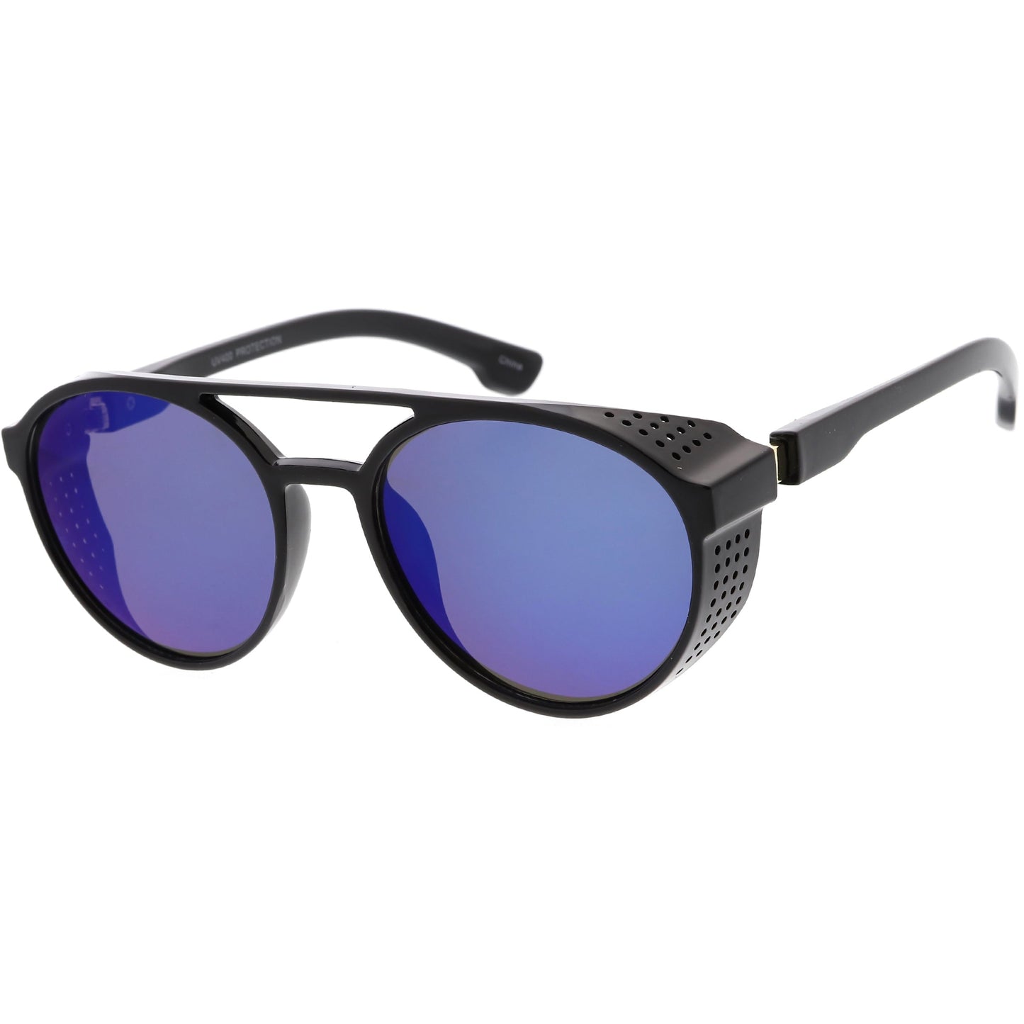 Retro Steampunk Side Vented Mirrored Lens Goggle Sunglasses C955