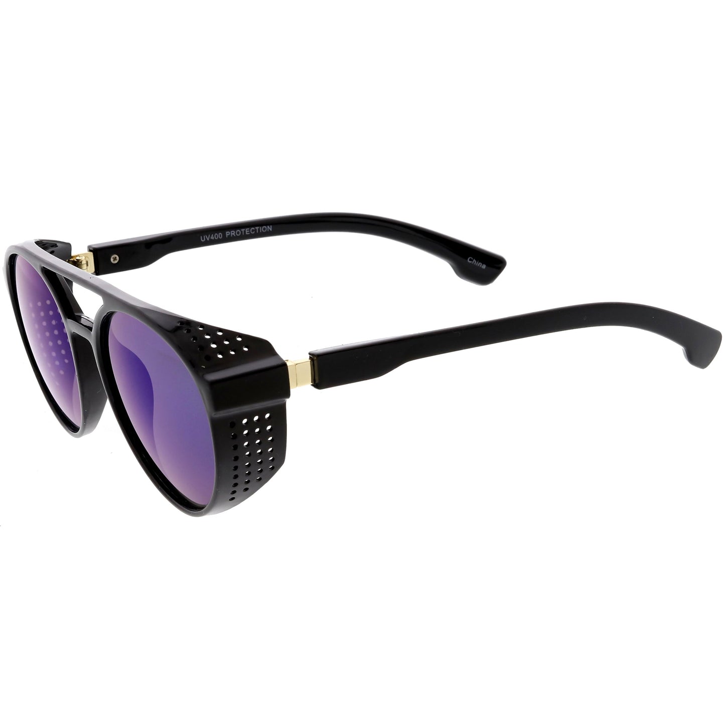 Retro Steampunk Side Vented Mirrored Lens Goggle Sunglasses C955