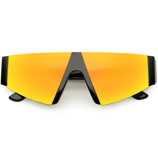 Modern Flat Top Blade Cut Color Mirrored Lens Shield Sunglasses C986