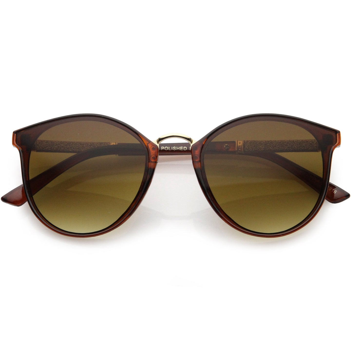 Flirty Two-Tone Glitter Arms Accent Chic Cat Eye P3 Round Sunglasses D037