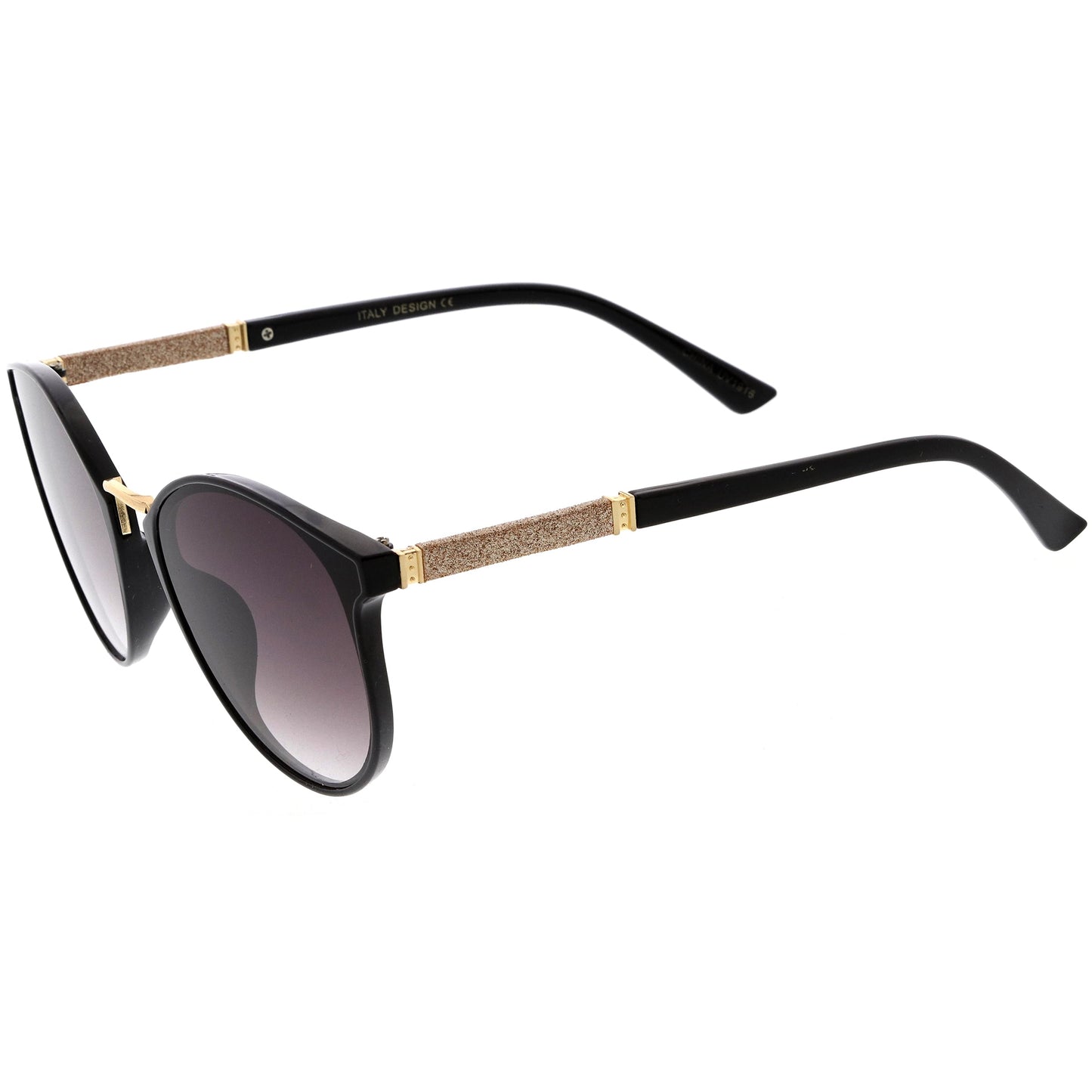 Flirty Two-Tone Glitter Arms Accent Chic Cat Eye P3 Round Sunglasses D037
